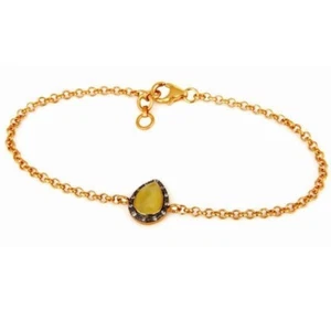 Yellow Moonstone White Zircon 18K Gold Plated 925 Silver Bracelet Jewelry - Picture 1 of 2