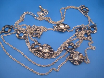 COLLAR Chicos largo doble hebra estaciones metal negro anillos pedrería 48" Foto 1 de 4