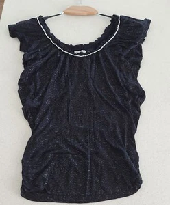 NWOT Vtg Y2K GUESS Jeans Top Black Silver Rayon Draped Rhinestone Sz XS / S / M - Picture 1 of 3