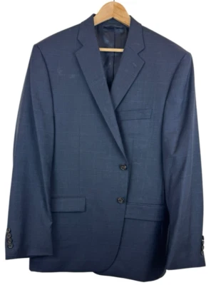 Lauren Ralph Lauren 100% Wool Blazer Mens 46R Windowpane Blue Two Button Jacket - Image 1 of 4