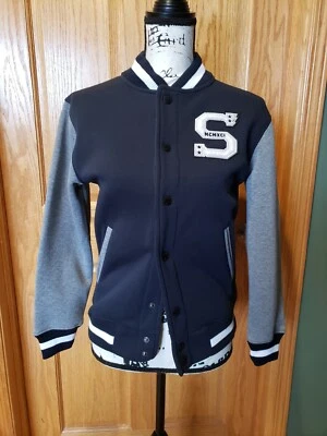 Southpole 夹克男孩中号黑色灰色垃圾嘻哈 y2k 运动校队 10/12 — 第 1/3 张图片