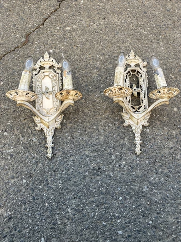 H & B Pair Rare Early 1900's USA Victorian  Floral Sconces Cover