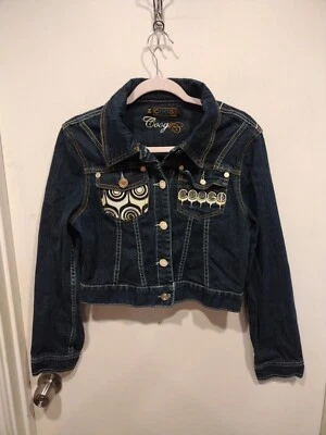 Chaqueta de mezclilla recortada Coogi muy bordada para niños niñas talla L-Y2K informal  Foto 1 de 4