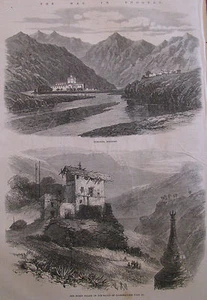 Vistas de la guerra en Bután Panakha 1866 noticias ilustradas de Londres - Imagen 1 de 2