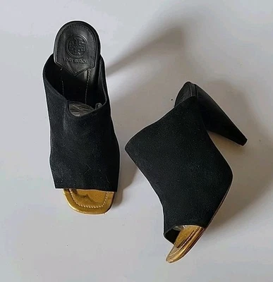 Mules Tory Burch Ellis Gamuza Genuina Cambray Punta Abierta 7.5M Diseñador Preppy Foto 1 de 4