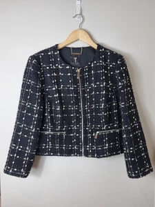 Ted Baker Black Charra Metallic Boucle Jacket TB 5 UK 16 Short Cropped Zip Up - Picture 1 of 10
