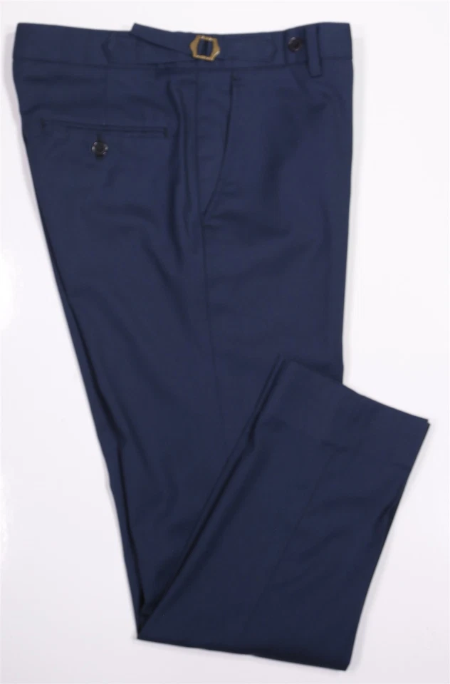Custom Tailored Blue Woven Flat Frt Slim Side Buckle Dress Pants Trousers 30x26 - Image 1 of 4