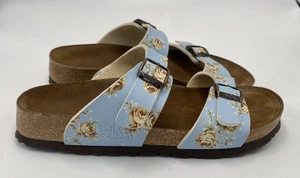 Birkenstock Birki’s Women’s Michele Slip on Slides Floral Roses Light Blue W6 - Picture 1 of 8