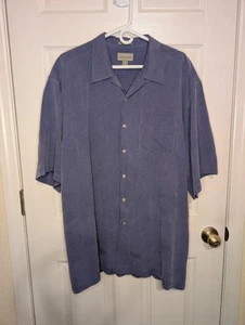 Cutter & Buck Blue Silk Button Front Short Sleeve CampShirt Mens Size XXL - Picture 1 of 5