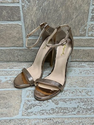 Sandalias de vestir Qupid Champagne/textura dorada tacón alto punta abierta 6,5 Foto 1 de 4