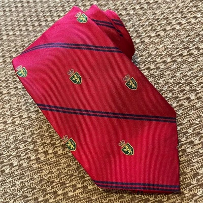 Polo Ralph Lauren Corbata de Seda Rojo Azul Rayas Repp Escudo de León 3.5x58 Preppy De Colección Foto 1 de 4
