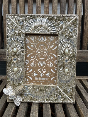 Stunning Pier One Picture Frame Rhinestones Queen Bee Faux Pearls Bling Beaded - Image 1 of 4