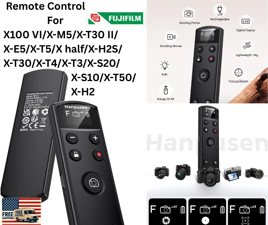 Wireless Remote Control for Fujifilm Cameras, Rechargeable OLED - Image 1 of 4