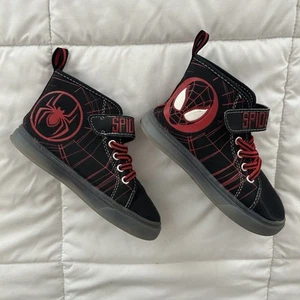 Marvel Spider-Man Toddler Boys' Light Up Black Red Hi-Top Sneakers Size 11 - Picture 1 of 6