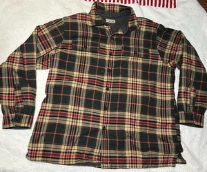 LL Bean Mens Flannel Plaid Fleece Lined Shirt Shacket Size XL Regular Red Green - Picture 1 of 7