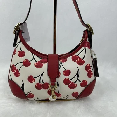 Coach Hamptons Hobo Shoulder Bag Cherry Print Leather/Chalk W/Dust bag CY9 - Image 1 of 4
