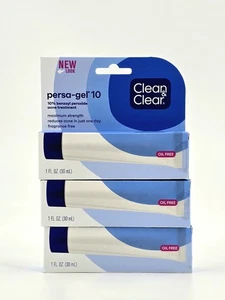 Clean & Clear Persa-Gel 10 Acne Medication with Benzoyl Peroxide 1oz 3 Pack - Picture 1 of 15