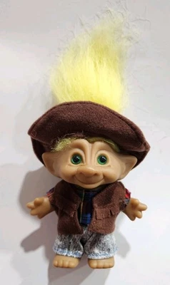 Винтажная кукла вестерн Ace Novelty Treasure Troll 5 дюймов желтые волосы фермер ковбой - Изображение 1 из 4