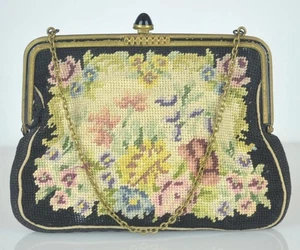 VINTAGE AUSTRIAN PETIT POINT TAPESTRY NEEDLEPOINT EVENING BAG - 4 1/2" X 61/2" - Picture 1 of 6