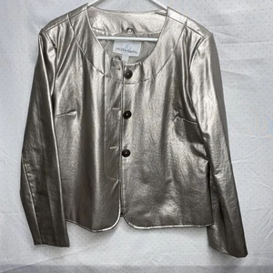 Jaclyn Smith Women's Faux Leather Swing Trench Coat Silver Large - Picture 1 of 6