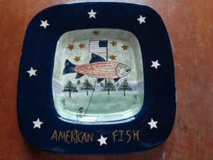Pure Art AMERIKANISCHER FISCH quadratische Volkskunst Schale von Alof Endres 12 3/4" - Bild 1 von 7