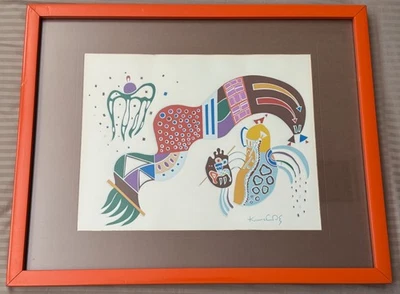 Vintage Wassily Kandinsky Abstract Figural Screen Print Modern Art Wall Hanging - Image 1 of 4