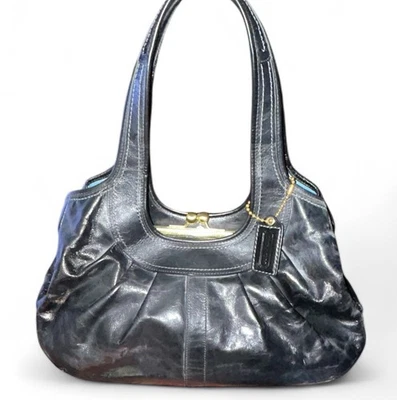 Сумка Coach Ergo со складками кожаная рамка черная с подкладкой цвета морской волны Kisslock 12520 - Изображение 1 из 4