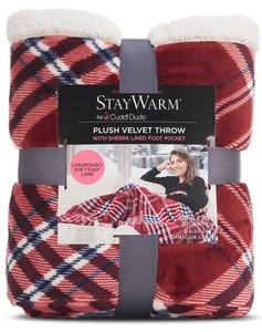 STAY WARM BY CUDDL DUDS SUPER SOFT PLUSH VELVET THROW BLANKET W/SHERPA FOOT POCK - Picture 1 of 8