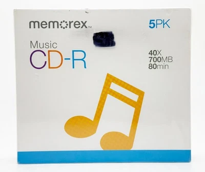 Memorex 5- Pack Music CD-R (40x/700MB/80min) NEW - Image 1 of 3