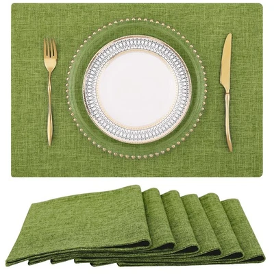 Cotton Linen Placemats Set of 6, Cloth Washable Farmhouse Dining Table Mats f... - Image 1 of 4