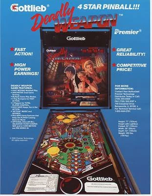 1990 GOTTLIEB DEADLY WEAPON PINBALL FLYER - Image 1 of 2