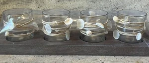 CAPIZ TEALIGHT CENTERPIECE Shell Tealight Candle Glass Holder Set of 4 WOOD BASE - Picture 1 of 8