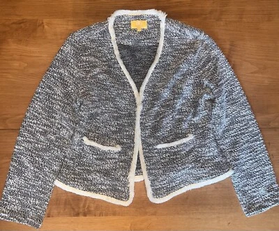 Suéter para mujer Liz Lange S frente abierto con ribete blanco en contraste negro/blanco Foto 1 de 4