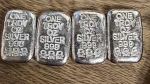 ATLANTIS MINT SKULL & CROSSBONES ONE TROY OUNCE .999 FINE SILVER HAND POURED BAR - Picture 1 of 4
