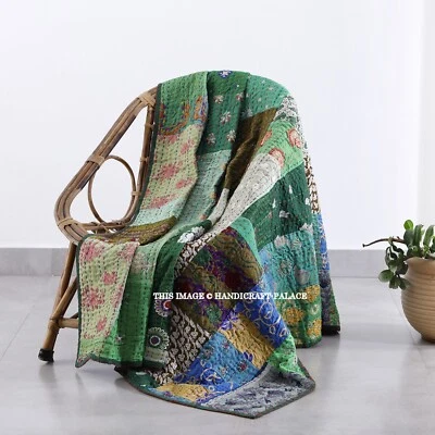 Handmade Kantha Gesteppt Überwurf Decke Sofa Und Bett Decke Flickwerk Indien - Bild 1 von 4