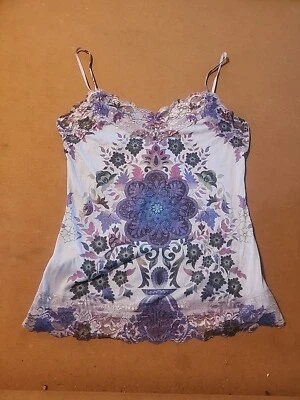 Top de espagueti boho floral de encaje púrpura Y2K Weavers nuevo con etiquetas XL  Foto 1 de 4