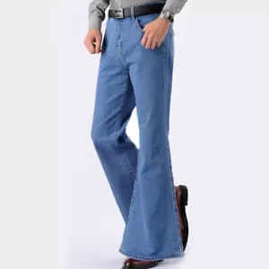 Men Bell Bottom Jeans Flared Denim Pants Retro 60s 70s Trousers Slim Fit Casual - Bild 1 von 11