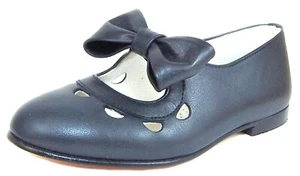 DE OSU - Spain -Girls Navy Blue Leather Bow Dress Shoes - European - Sizes 6-10 - Picture 1 of 5