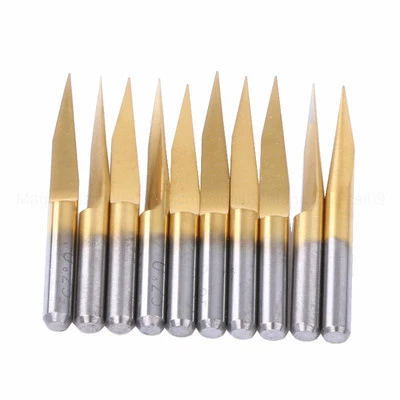10x Titanium Coated Carbide PCB Engraving CNC Bit Router Tool 15 Degree 0.2mm - Image 1 of 4