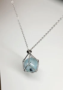 Natural Stunning Aquamarine Sphere In Crystal Holder Necklace Stainless Steel... - Picture 1 of 14