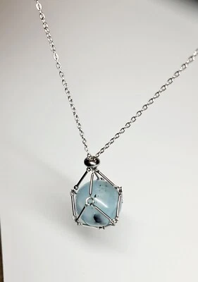 Natural Stunning Aquamarine Sphere In Crystal Holder Necklace Stainless Steel... — 第 1/4 张图片