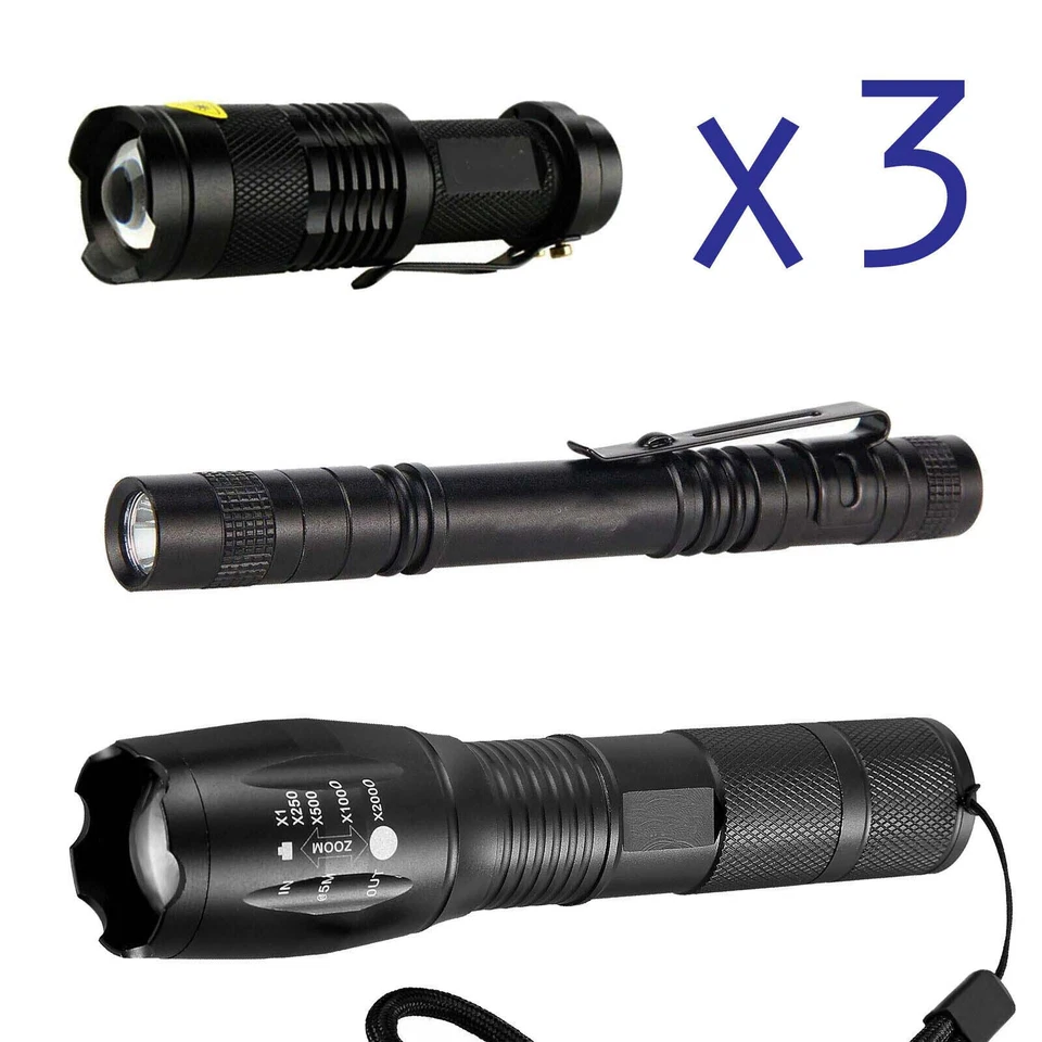VALUEBUY BATTERY 3 x Tactical 18650 Flashlight High Powered 5Modes Zoomable Aluminum