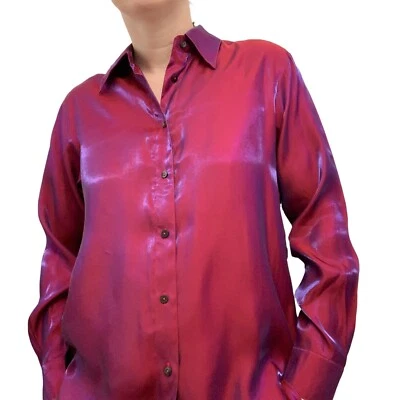 Camisa De Colección Y2K Para Mujer Mediana Rosa Púrpura Cambio Inventario Muerto Botón Delantero Foto 1 de 4