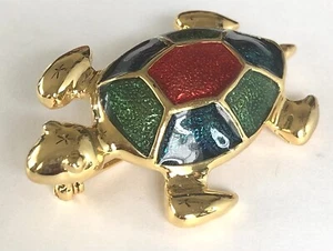 Colorful Enamel Sea turtle Shaped Gold Tone Brooch Pin - Picture 1 of 4