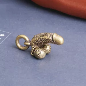 Mini Brass Male Penis Simulation Chick Pendant Keychain Keyring Car Parts - Picture 1 of 12
