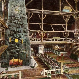 RARE c.1913 Haynes 135 Yellowstone Park Postcard 1st 100 Old Faithful Inn Lobby - Imagen 1 de 3