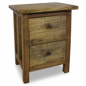 USA Solid Reclaimed Wood Nightstand w/ 2 Drawers Bedside Table Cabinet - Picture 1 of 7