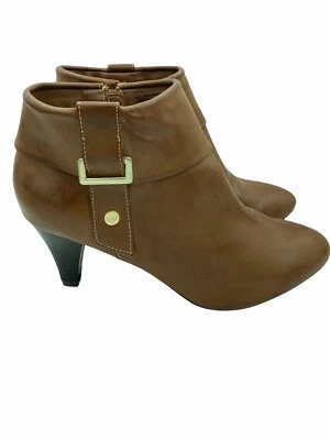 Valerie Stevens Size 8.5 Womens Ankle Boots Shoes Tan Vegan Leather Zip Buckle - Image 1 of 4