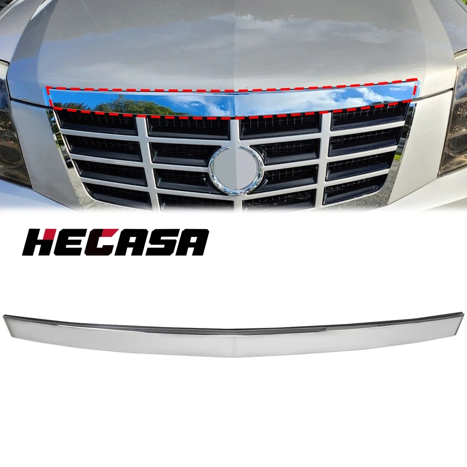Chrome Hood Molding ABS Trim For Cadillac Escalade 2007-2014 Upper Grille Foto 1 de 4