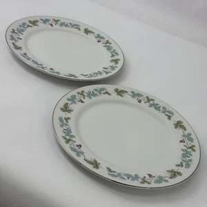 2 Vintage Fine China of Japan Essteller 10,5" Blaues Blatt Beere Silberrand - Bild 1 von 5